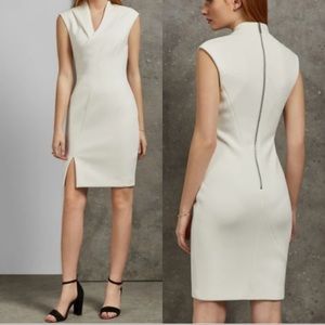 TED BAKER GEODESE WRAP FRONT PENCIL DRESS, IVORY
